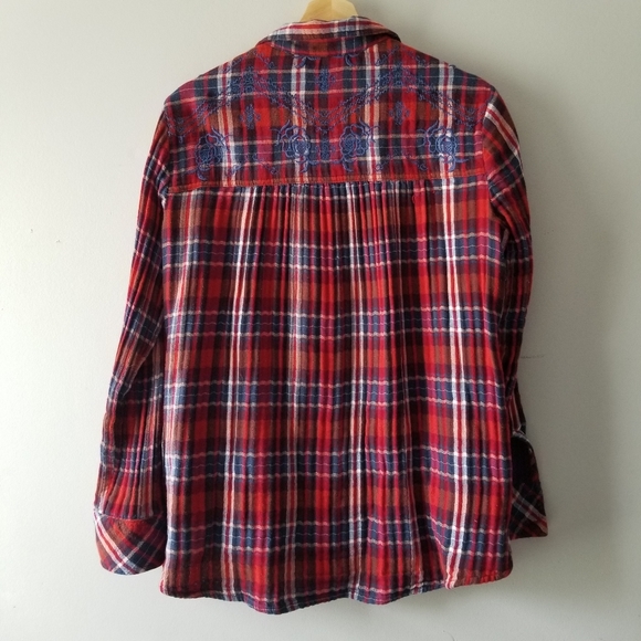 Free People Magical Plaid Embroidered Button Down Shirt Small - Picture 7 of 13